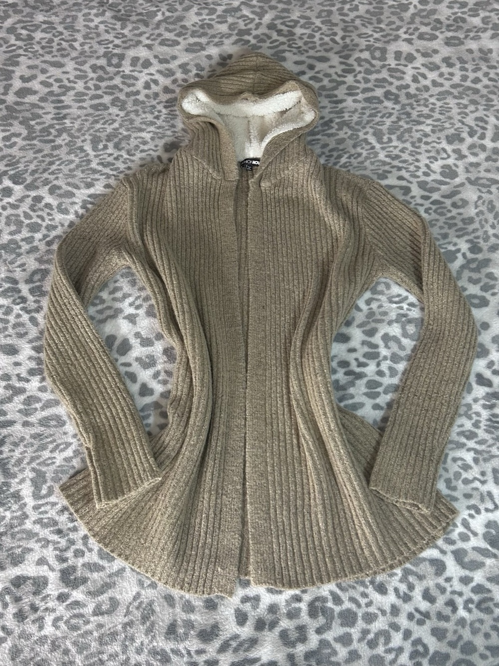 Fashion Nova Ribbed Open Front Cardigan Tan Medium